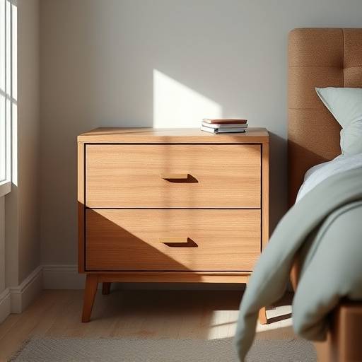 Criado-mudo de madeira com gavetas e design minimalista.