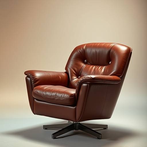 Poltrona de couro com design retrô e base giratória.
