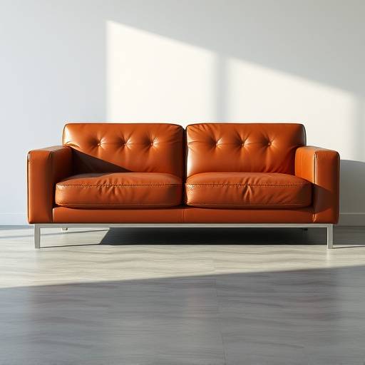 Sofá de couro marrom com design moderno.